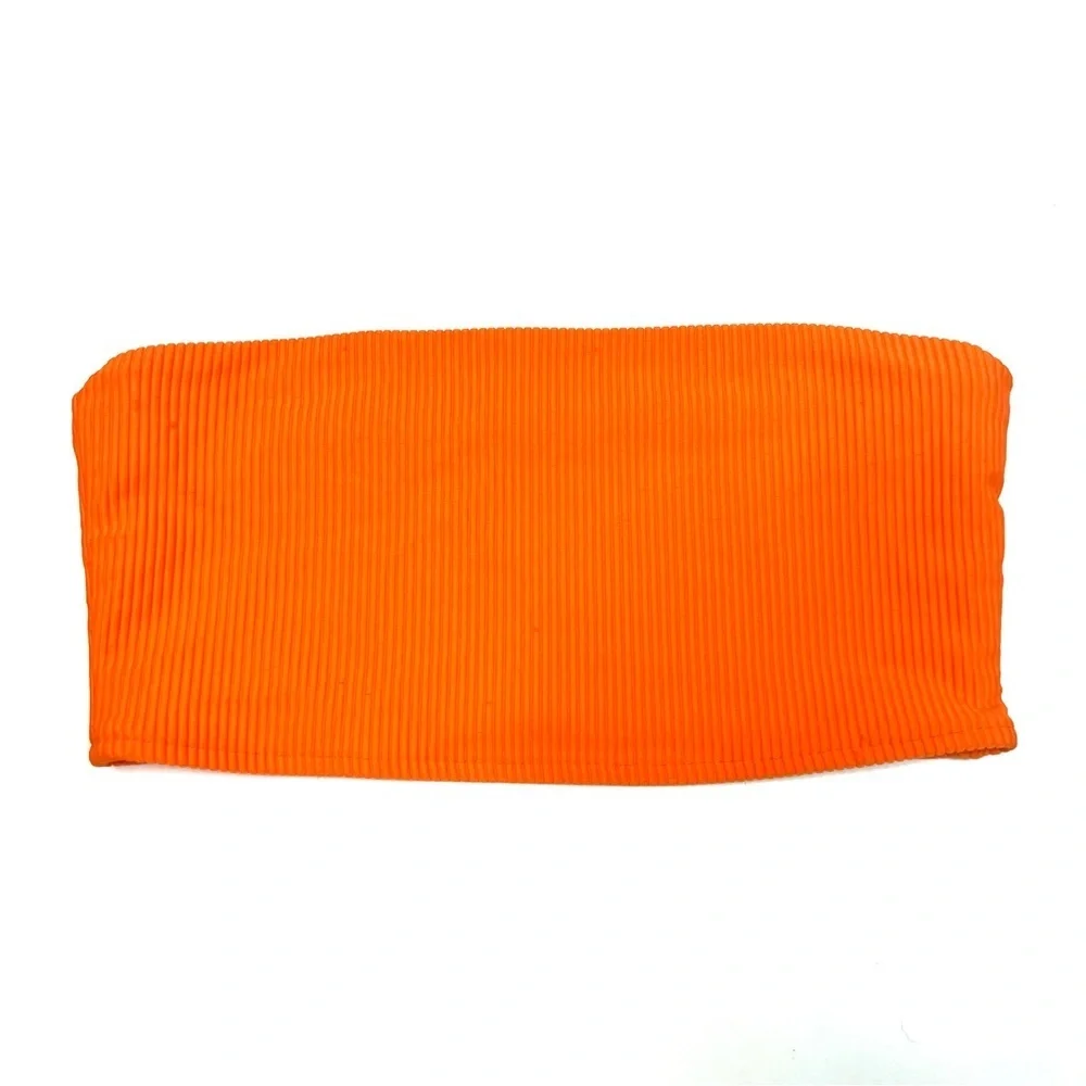 Frankies Bikinis Jenna Ribbed Bandeau Top Bright Orange Size XS